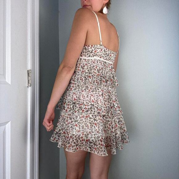 White pink floral mini babydoll tiered dress - Picture 5 of 8
